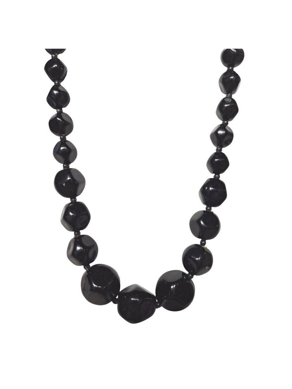 Vintage Dark Academia Black Jet Bead Necklace Chunky Faceted Glass Goth Victoria